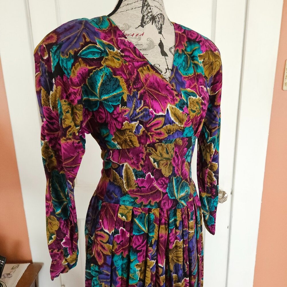 Vintage 90's REO Originals Power Shoulder Tropical Floral Dress S-8